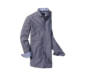 Russell Collection RU920M - Heren Lange Mouw Getailleerd WASHED OXFORD Overhemd Oxford marine/exford blauw