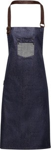 Premier PR136 - Division - Waxed look denim bib apron with faux leather Indigo denim