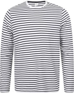 Skinnifit SFM204 - GESTREEPT T-SHIRT MET LANGE MOUWEN Wit/ Oxford marine